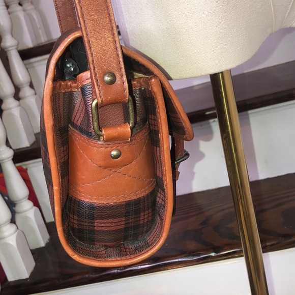 RALPH LAUREN Brown Green Tartan Plaid Rolled Crossbody Messenger Saddle Bag - Picture 6 of 17